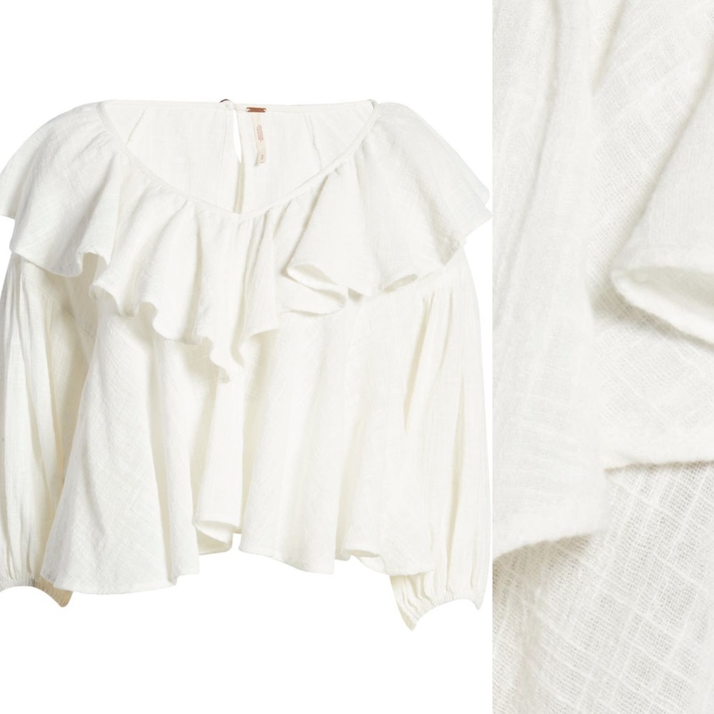 Free People, Gauzy Cotton Top, Ruffle Neckline - Picture 3 of 5